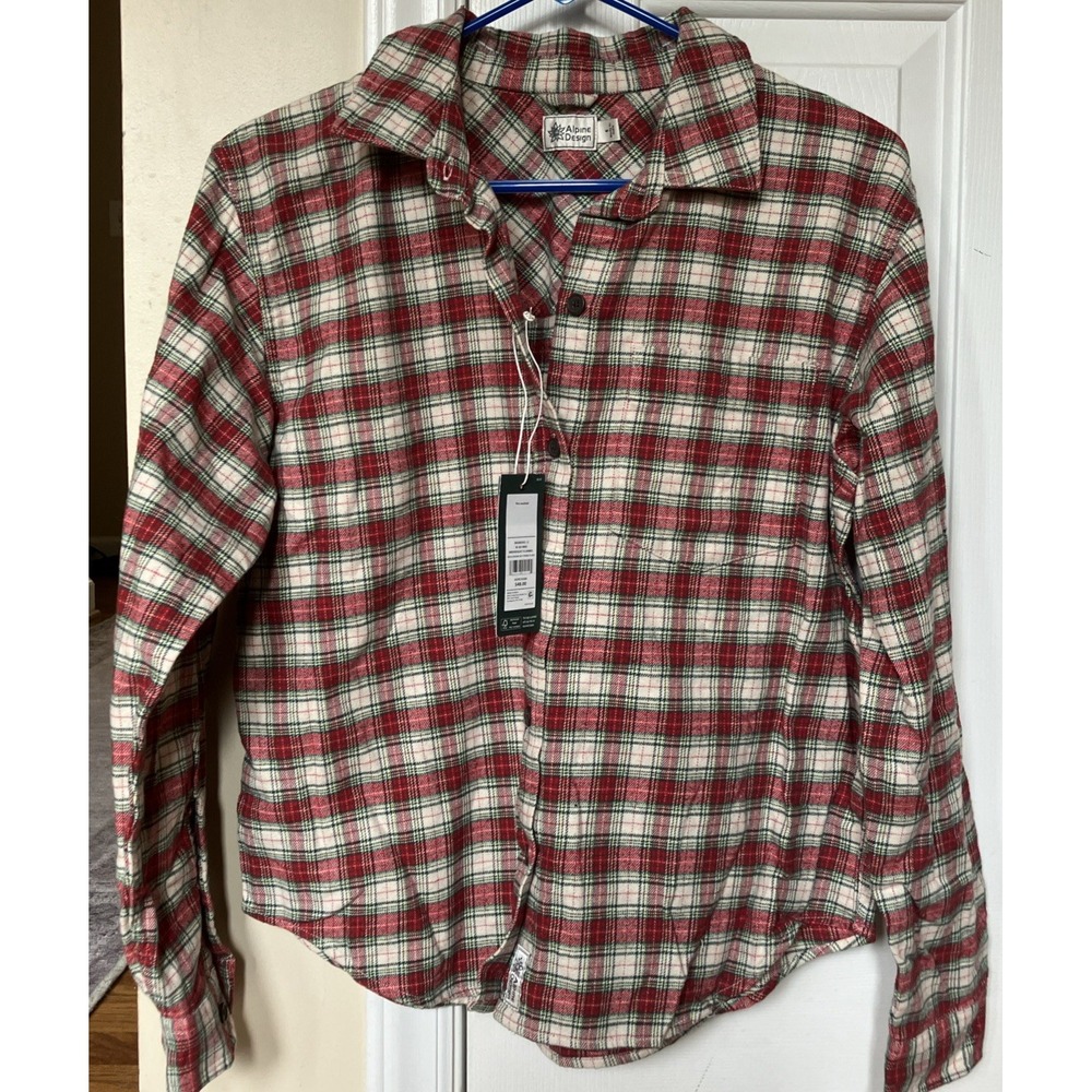NWT Alpine Design Womens Hike Midweight Flannel Red/Cream Sky Pond Size Small